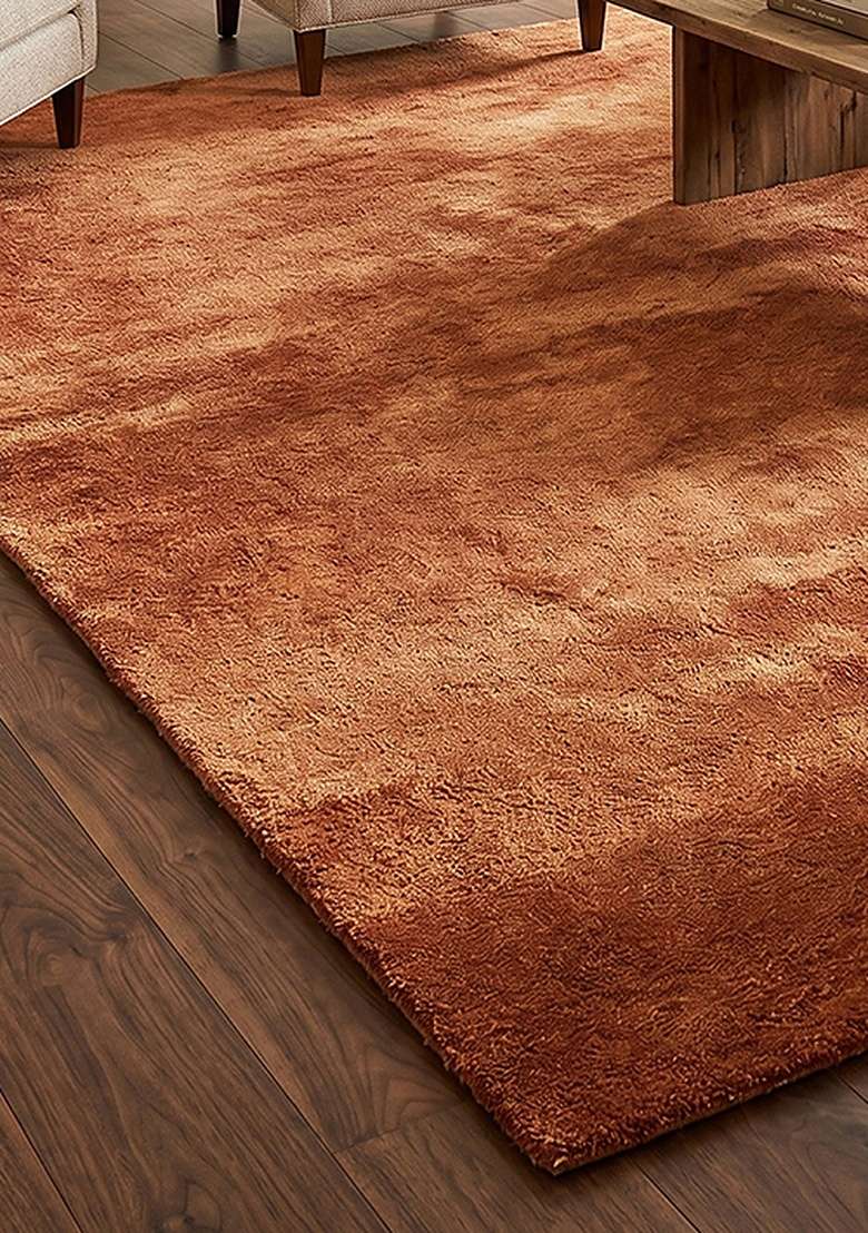Saffron Rugs Hand-Tufted 100% Wool Area Rug | Rust Orange Rectangular Rug | Cotton Backing | Shag Solid Home Decor Carpet for Living Room Bedroom - Indya