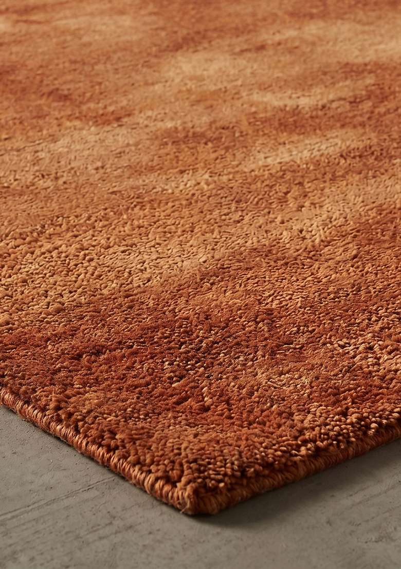 Saffron Rugs Hand-Tufted 100% Wool Area Rug | Rust Orange Rectangular Rug | Cotton Backing | Shag Solid Home Decor Carpet for Living Room Bedroom - Indya