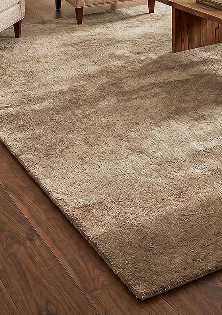 Saffron Rugs Hand-Tufted 100% Wool Area Rug | Taupe Rectangular Rug | Cotton Backing | Shag Solid Home Decor Carpet for Living Room Bedroom - Indya