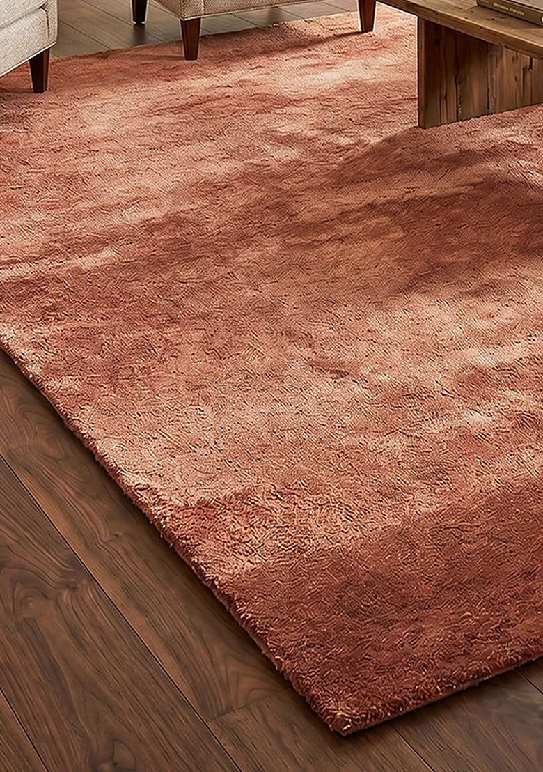 Saffron Rugs Hand-Tufted 100% Wool Area Rug | Dusty Rose Rectangular Rug | Cotton Backing | Shag Solid Home Decor Carpet for Living Room Bedroom - Indya