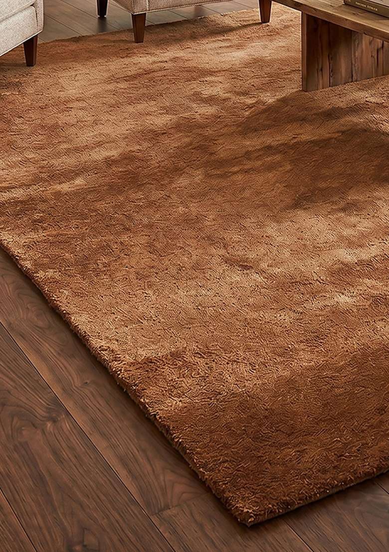 Saffron Rugs Hand-Tufted 100% Wool Area Rug | Chestnut Brown Rectangular Rug | Cotton Backing | Shag Solid Home Decor Carpet for Living Room Bedroom - Indya