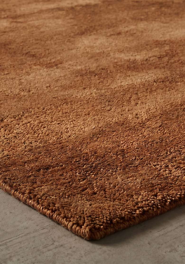 Saffron Rugs Hand-Tufted 100% Wool Area Rug | Chestnut Brown Rectangular Rug | Cotton Backing | Shag Solid Home Decor Carpet for Living Room Bedroom - Indya