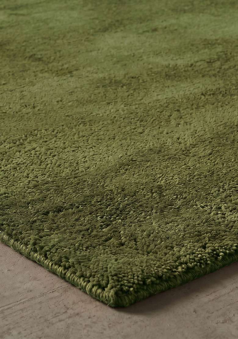 Saffron Rugs Hand-Tufted 100% Wool Area Rug | Olive Green Rectangular Rug | Cotton Backing | Shag Solid Home Decor Carpet for Living Room Bedroom - Indya