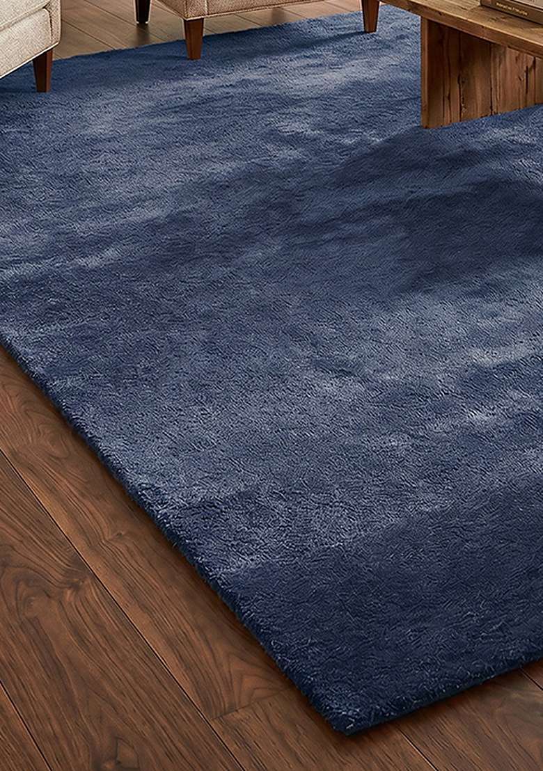 Saffron Rugs Hand-Tufted 100% Wool Area Rug | Navy Blue Rectangular Rug | Cotton Backing | Shag Solid Home Decor Carpet for Living Room Bedroom - Indya