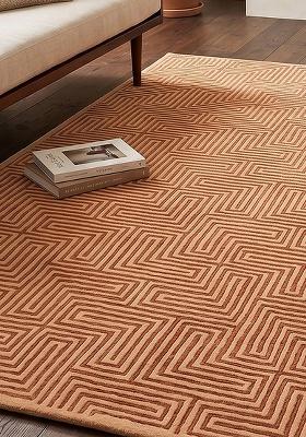 Saffron Rugs Hand-Tufted 100% Wool Area Rug | Terracotta Orange Rectangular Rug | Cotton Backing | Contemporary Geometric Home Decor Carpet for Living Room Bedroom
