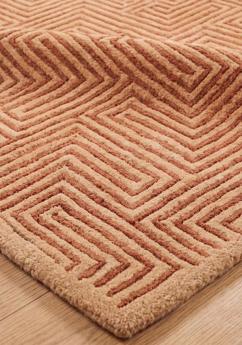 Saffron Rugs Hand-Tufted 100% Wool Area Rug | Terracotta Orange Rectangular Rug | Cotton Backing | Contemporary Geometric Home Decor Carpet for Living Room Bedroom - Indya
