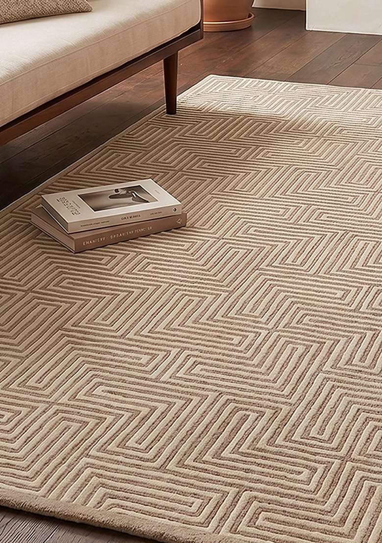 Saffron Rugs Hand-Tufted 100% Wool Area Rug | Taupe Rectangular Rug | Cotton Backing | Contemporary Geometric Home Decor Carpet for Living Room Bedroom - Indya