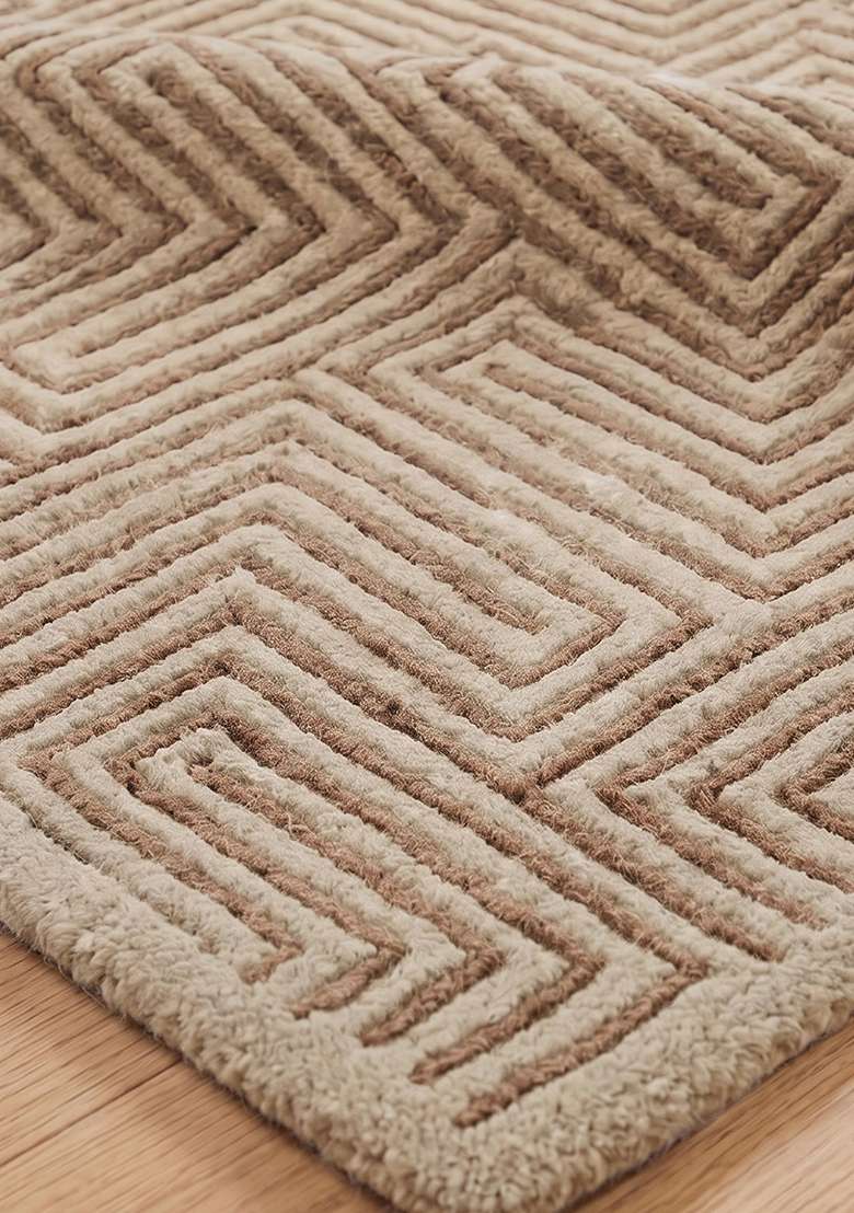 Saffron Rugs Hand-Tufted 100% Wool Area Rug | Taupe Rectangular Rug | Cotton Backing | Contemporary Geometric Home Decor Carpet for Living Room Bedroom - Indya