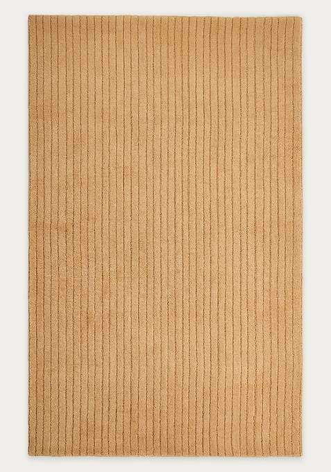 100% Wool Handmade Camel Rug | Minimalist Striped Carpet With Cotton Backing For Living Room
