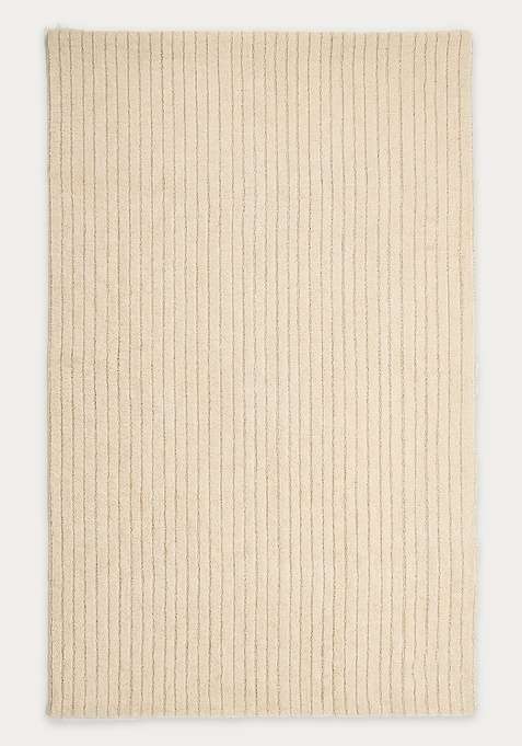 100% Wool Handmade Cream Rug | Minimalist Striped Carpet With Cotton Backing For Living Room
