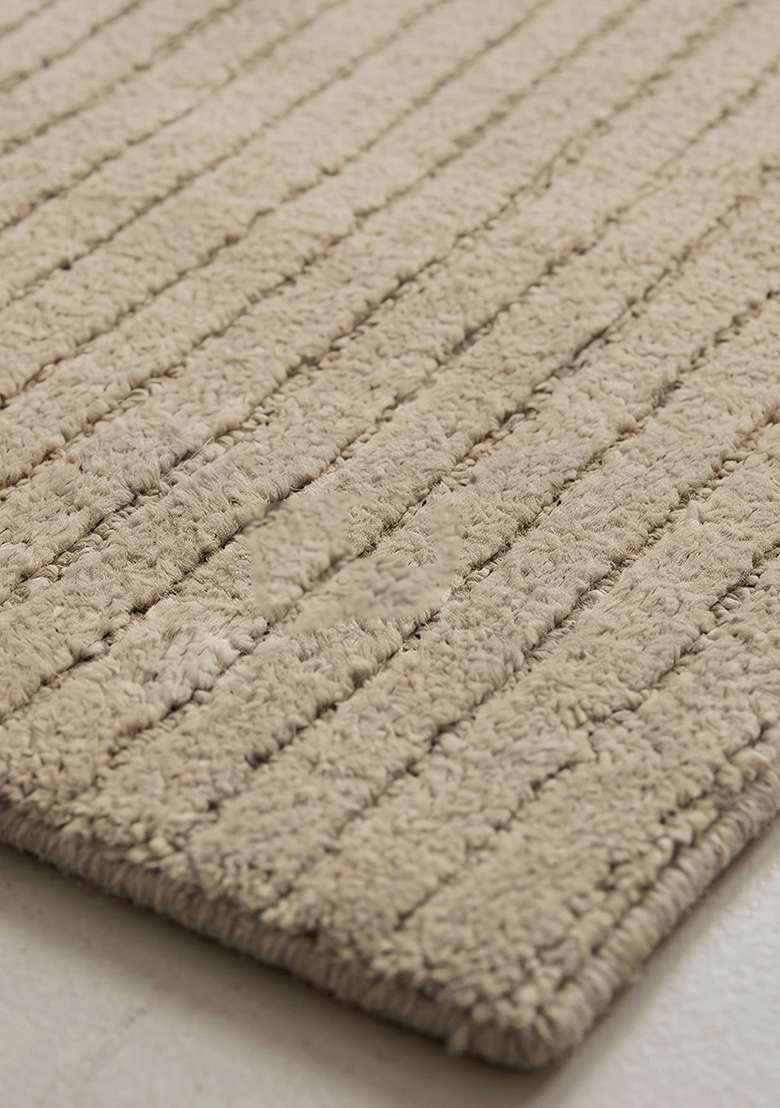 100% Wool Handmade Taupe Rug | Minimalist Striped Carpet With Cotton Backing For Living Room - Indya