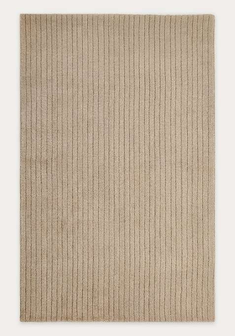 100% Wool Handmade Taupe Rug | Minimalist Striped Carpet With Cotton Backing For Living Room