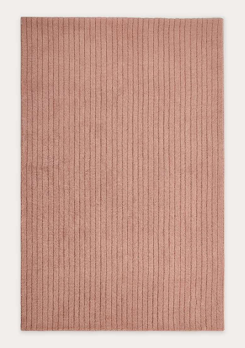 100% Wool Handmade Dusty Rose Rug | Minimalist Striped Carpet With Cotton Backing For Living Room - Indya