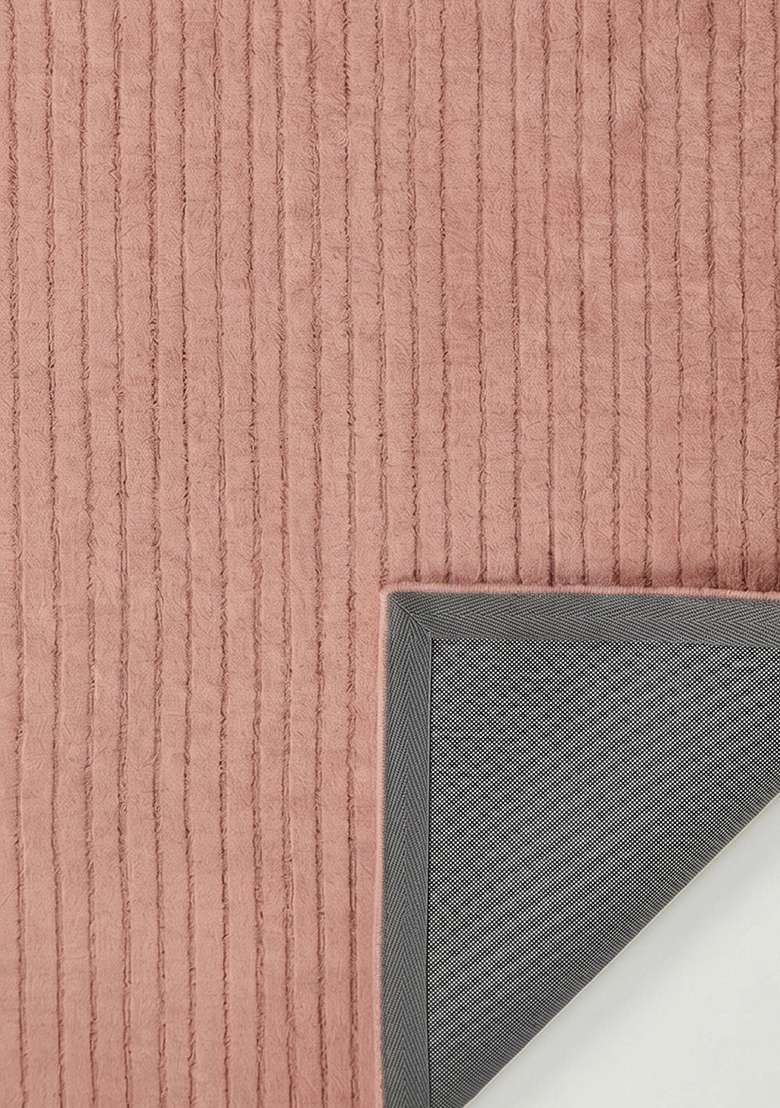100% Wool Handmade Dusty Rose Rug | Minimalist Striped Carpet With Cotton Backing For Living Room - Indya