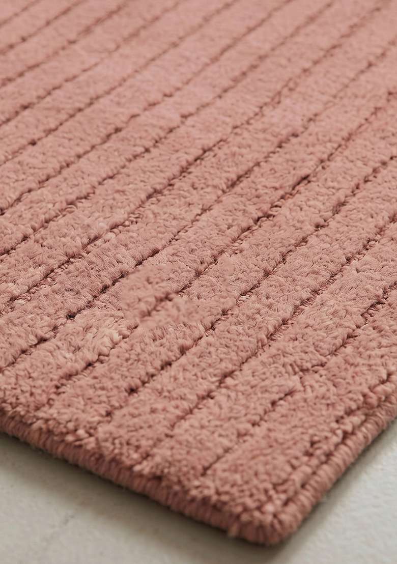 100% Wool Handmade Dusty Rose Rug | Minimalist Striped Carpet With Cotton Backing For Living Room - Indya