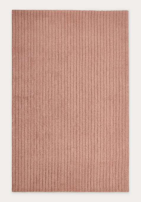 100% Wool Handmade Dusty Rose Rug | Minimalist Striped Carpet With Cotton Backing For Living Room