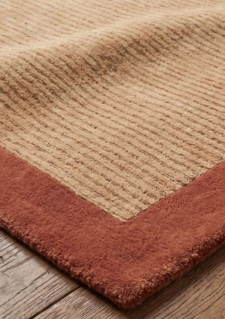 Saffron Rugs Hand-Tufted 100% Wool Area Rug | Sandy-Beige Rectangular Rug | Cotton Backing | Transitional Striped Home Decor Carpet for Living Room Bedroom - Indya