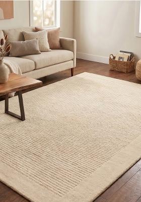 Saffron Rugs Hand Tufted Cream Striped Transitional Rectangular Wool Area Rug