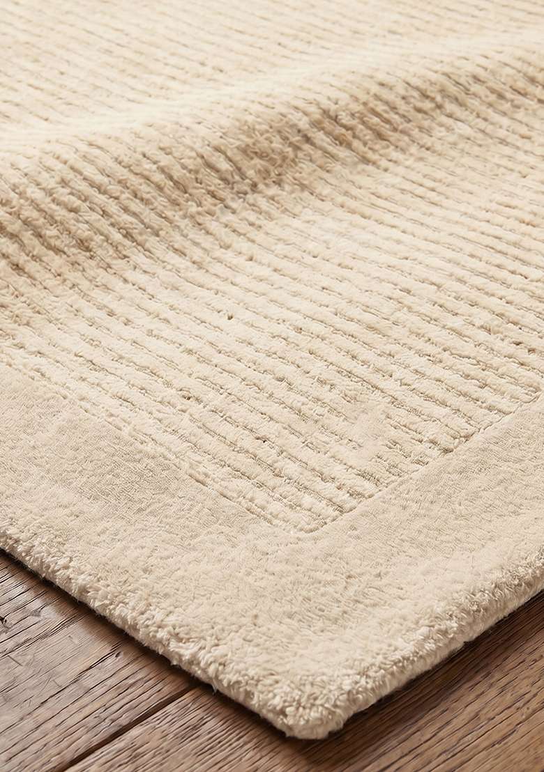 Saffron Rugs Hand-Tufted 100% Wool Area Rug | Cream Rectangular Rug | Cotton Backing | Transitional Striped Home Decor Carpet for Living Room Bedroom - Indya