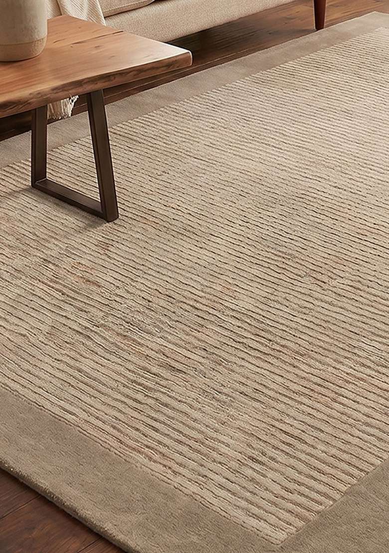Saffron Rugs Hand-Tufted 100% Wool Area Rug | Taupe Rectangular Rug | Cotton Backing | Transitional Striped Home Decor Carpet for Living Room Bedroom - Indya