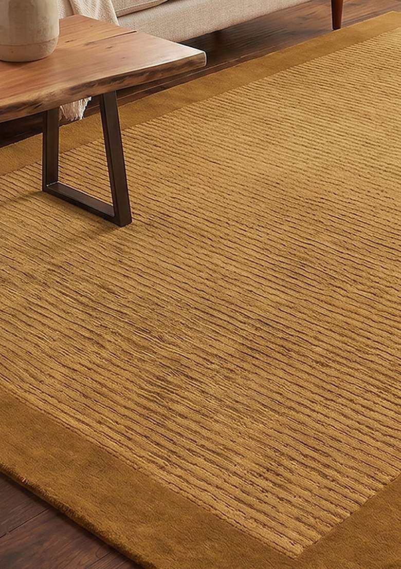 Saffron Rugs Hand-Tufted 100% Wool Area Rug | Mustard Yellow Rectangular Rug | Cotton Backing | Transitional Striped Home Decor Carpet for Living Room Bedroom - Indya