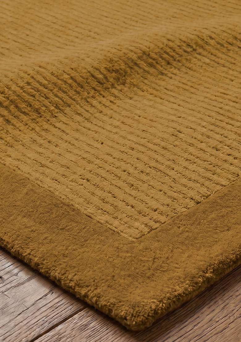 Saffron Rugs Hand-Tufted 100% Wool Area Rug | Mustard Yellow Rectangular Rug | Cotton Backing | Transitional Striped Home Decor Carpet for Living Room Bedroom - Indya