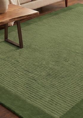 Saffron Rugs Hand-Tufted 100% Wool Area Rug | Olive Green Rectangular Rug | Cotton Backing | Transitional Striped Home Decor Carpet for Living Room Bedroom