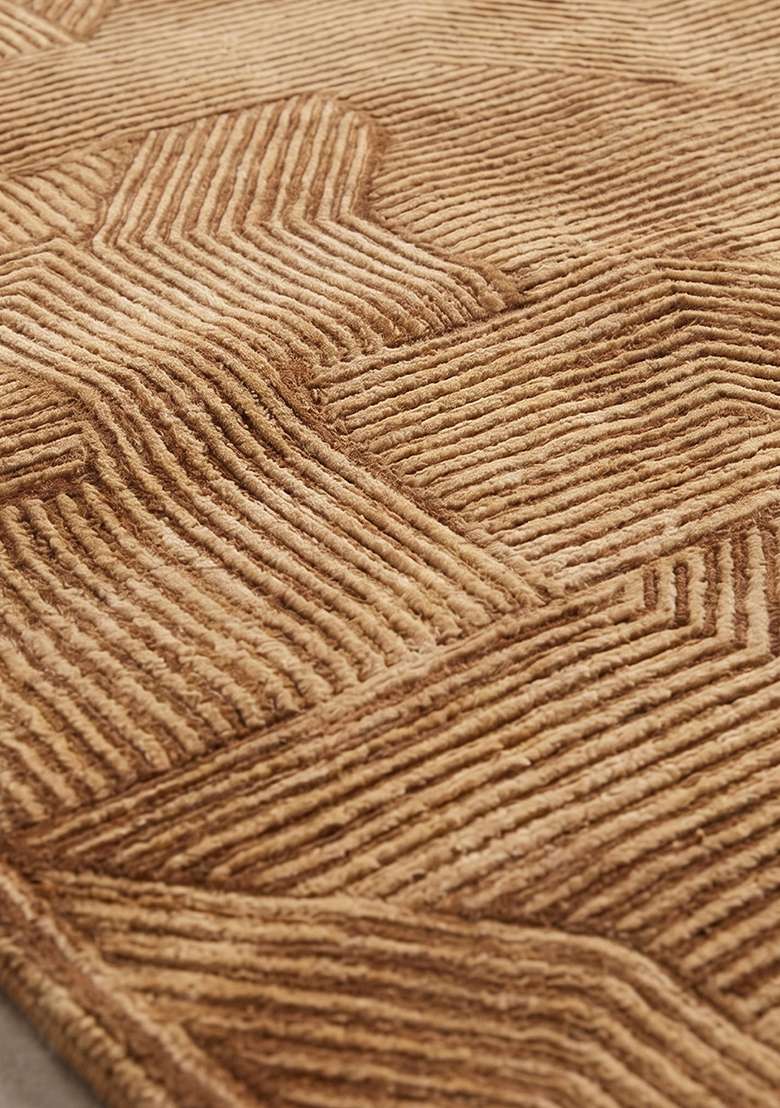 Saffron Rugs Hand-Tufted 100% Wool Area Rug | Camel Tan Rectangular Rug | Cotton Backing | Contemporary Geometric Home Decor Carpet for Living Room Bedroom - Indya