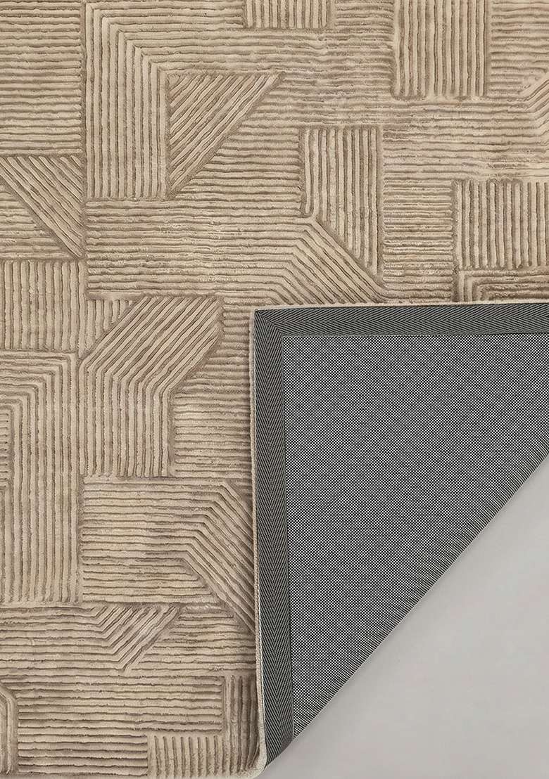 Saffron Rugs Hand-Tufted 100% Wool Area Rug | Taupe Rectangular Rug | Cotton Backing | Contemporary Geometric Home Decor Carpet for Living Room Bedroom - Indya