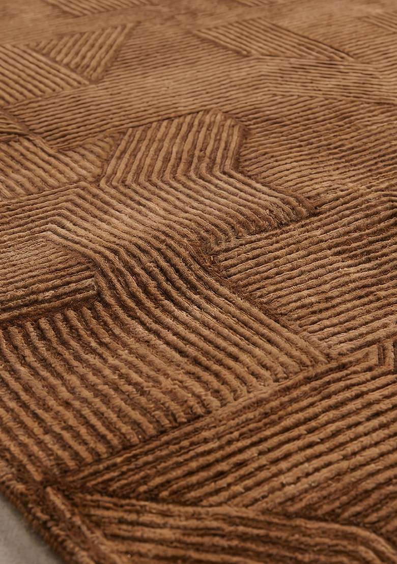 Saffron Rugs Hand-Tufted 100% Wool Area Rug | Chestnut Brown Rectangular Rug | Cotton Backing | Contemporary Geometric Home Decor Carpet for Living Room Bedroom - Indya