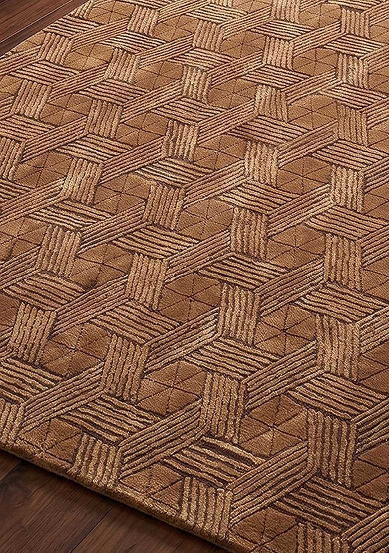 Saffron Rugs Hand-Tufted 100% Wool Area Rug | Caramel Brown Rectangular Rug | Cotton Backing | Contemporary Herringbone Home Decor Carpet for Living Room Bedroom - Indya