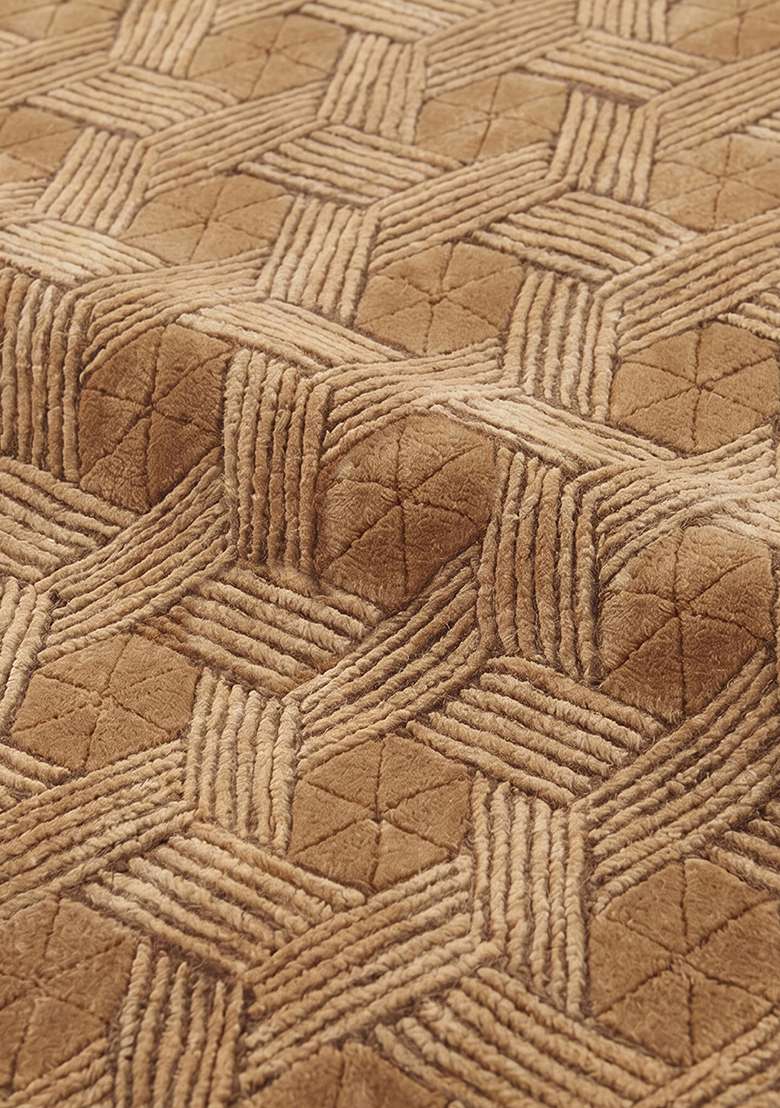 Saffron Rugs Hand-Tufted 100% Wool Area Rug | Caramel Brown Rectangular Rug | Cotton Backing | Contemporary Herringbone Home Decor Carpet for Living Room Bedroom - Indya