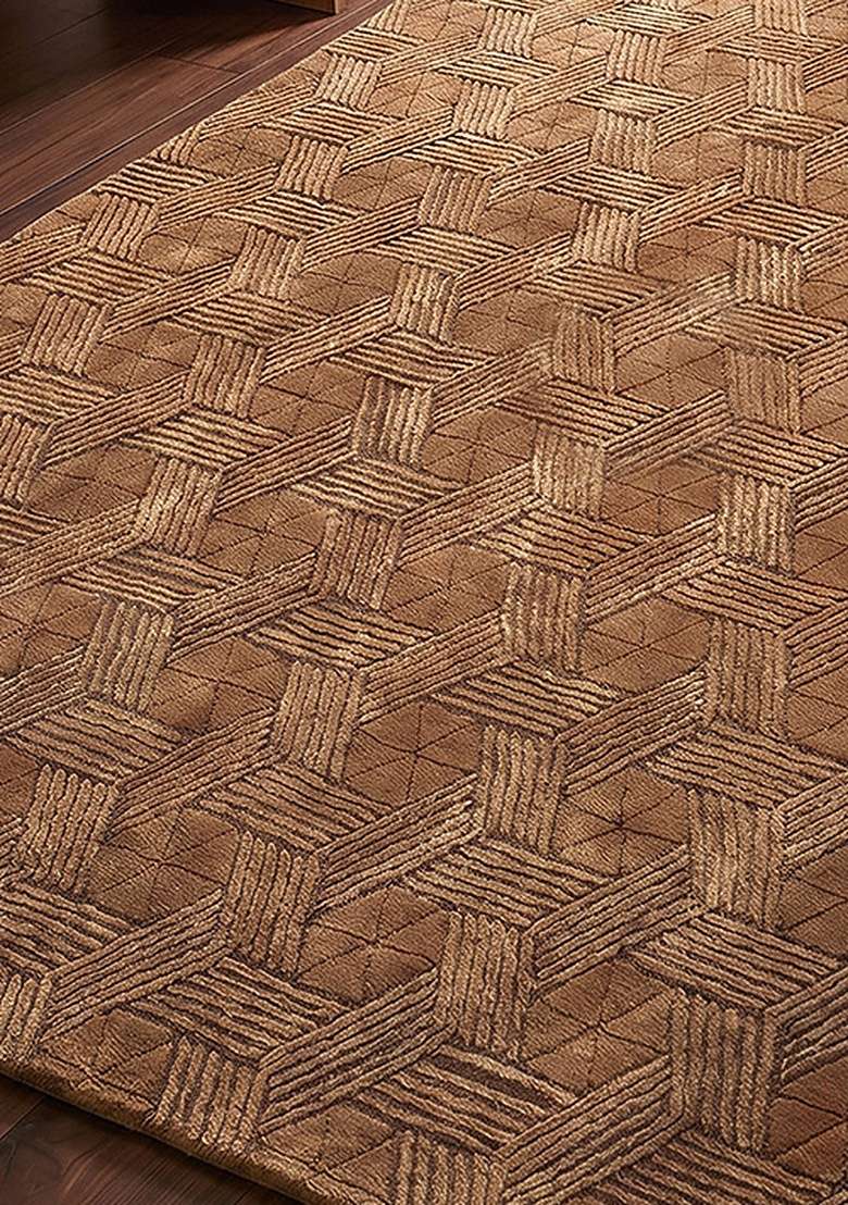 Saffron Rugs Hand-Tufted 100% Wool Area Rug | Walnut Brown Rectangular Rug | Cotton Backing | Contemporary Herringbone Home Decor Carpet for Living Room Bedroom - Indya