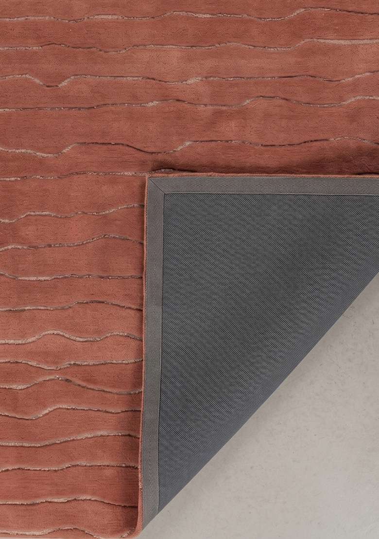 Saffron Rugs Hand-Tufted 100% Wool Area Rug | Rust Orange Rectangular Rug | Cotton Backing | Minimalist Striped Home Decor Carpet for Living Room Bedroom - Indya