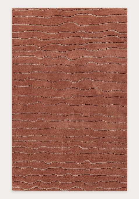 100% Wool Handmade Rust Orange Rug | Minimalist Striped Carpet With Cotton Backing For Living Room