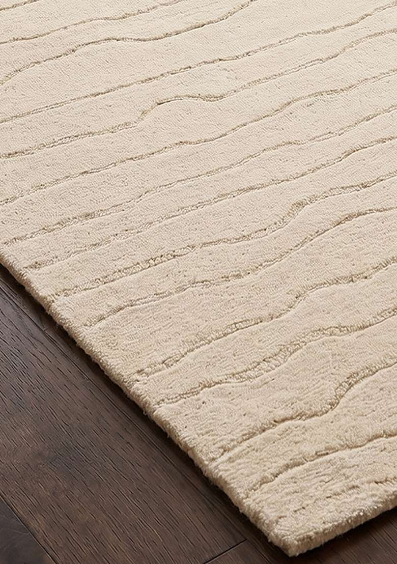 Saffron Rugs Hand-Tufted 100% Wool Area Rug | Cream Rectangular Rug | Cotton Backing | Minimalist Striped Home Decor Carpet for Living Room Bedroom - Indya