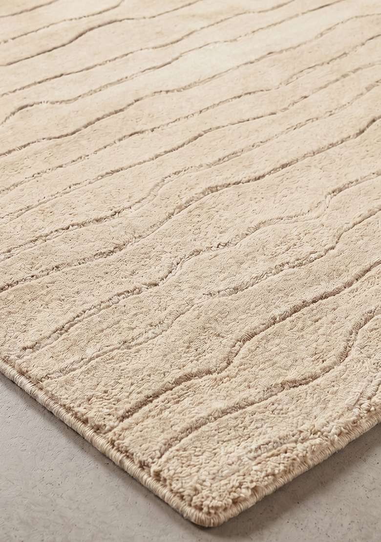 Saffron Rugs Hand-Tufted 100% Wool Area Rug | Cream Rectangular Rug | Cotton Backing | Minimalist Striped Home Decor Carpet for Living Room Bedroom - Indya