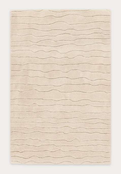 100% Wool Handmade Cream Rug | Minimalist Striped Carpet With Cotton Backing For Living Room