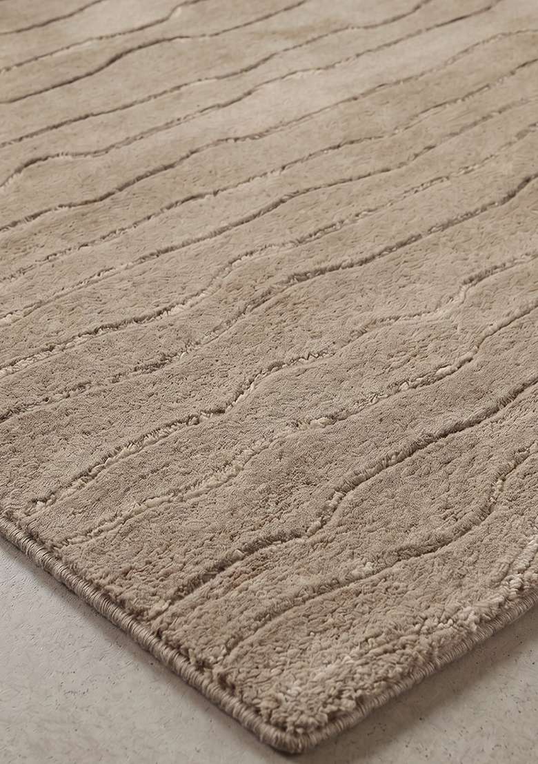 Saffron Rugs Hand-Tufted 100% Wool Area Rug | Taupe Rectangular Rug | Cotton Backing | Minimalist Striped Home Decor Carpet for Living Room Bedroom - Indya