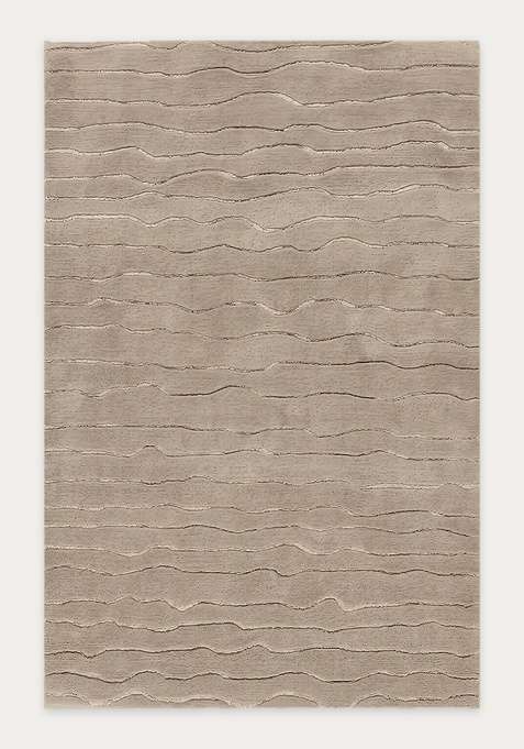 100% Wool Handmade Taupe Rug | Minimalist Striped Carpet With Cotton Backing For Living Room