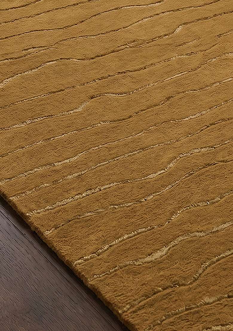 Saffron Rugs Hand-Tufted 100% Wool Area Rug | Mustard Yellow Rectangular Rug | Cotton Backing | Minimalist Striped Home Decor Carpet for Living Room Bedroom - Indya