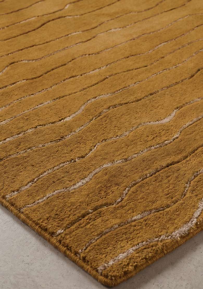 Saffron Rugs Hand-Tufted 100% Wool Area Rug | Mustard Yellow Rectangular Rug | Cotton Backing | Minimalist Striped Home Decor Carpet for Living Room Bedroom - Indya