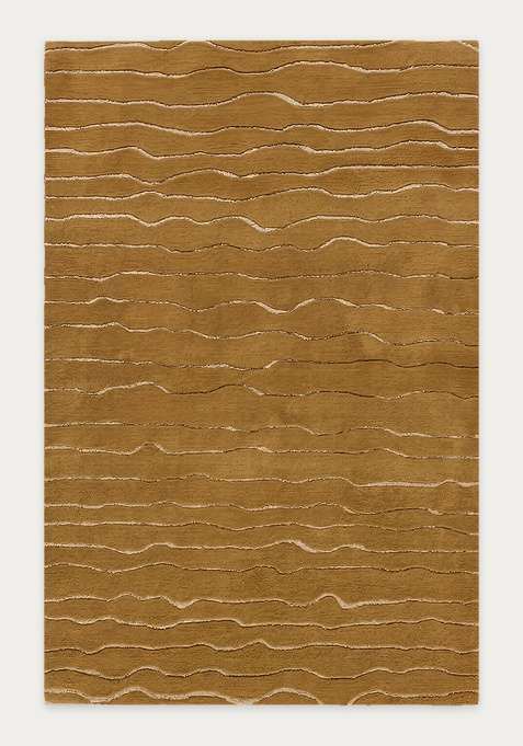 100% Wool Handmade Mustard Yellow Rug | Minimalist Striped Carpet With Cotton Backing For Living Room