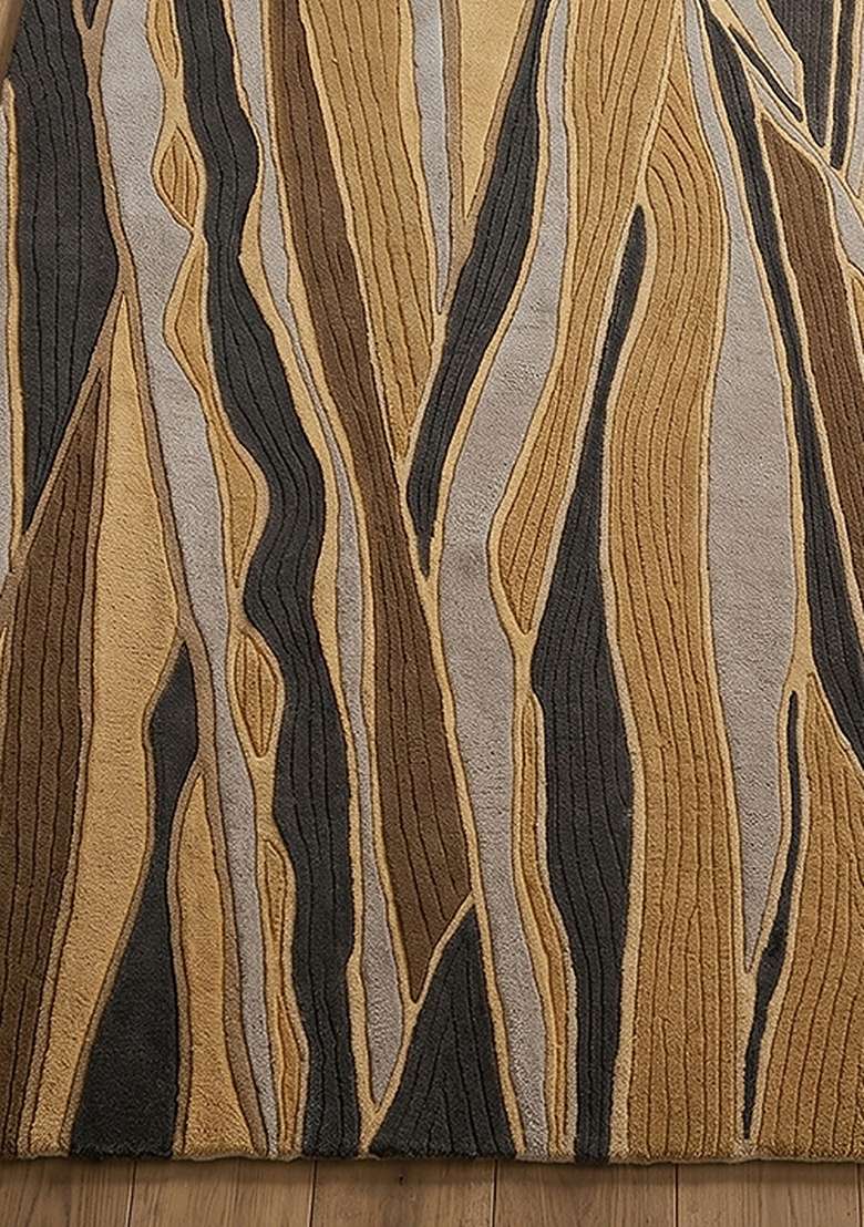 Saffron Rugs Hand-Tufted 100% Wool Area Rug | Gold Rectangular Rug | Cotton Backing | Contemporary Leaf Home Decor Carpet for Living Room Bedroom - Indya