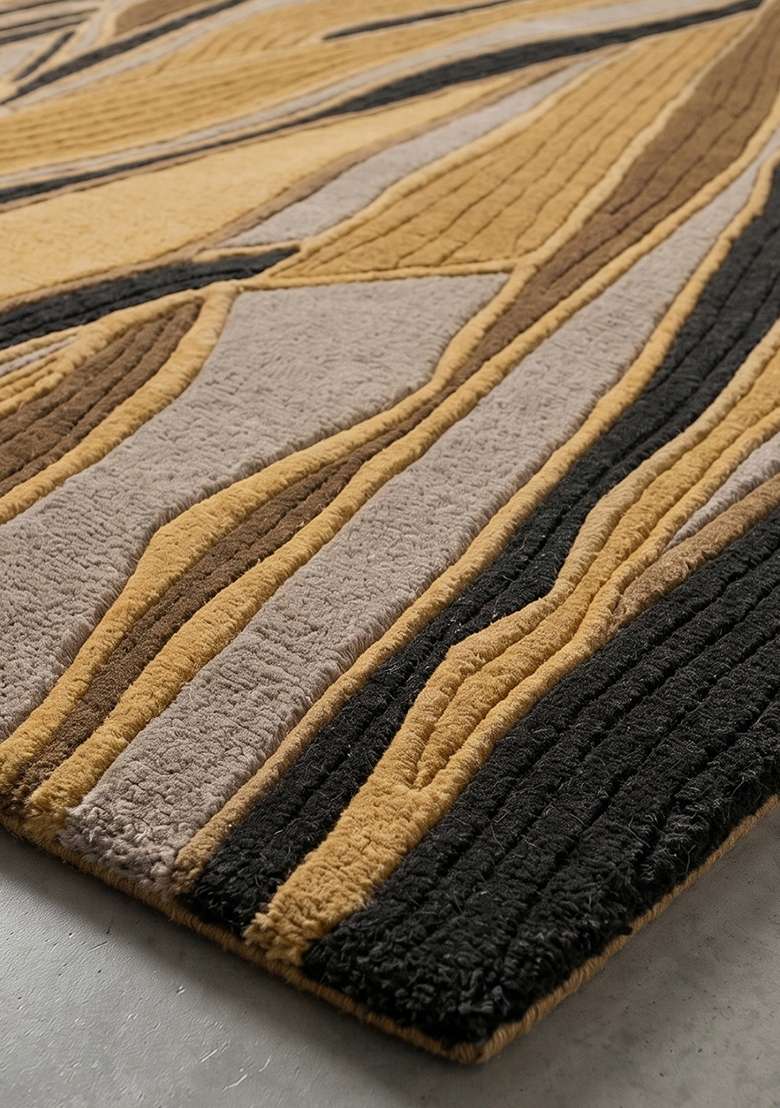 Saffron Rugs Hand-Tufted 100% Wool Area Rug | Gold Rectangular Rug | Cotton Backing | Contemporary Leaf Home Decor Carpet for Living Room Bedroom - Indya