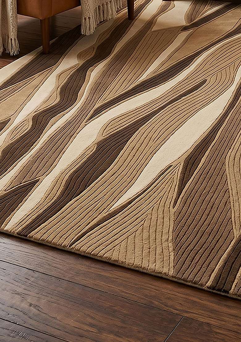 Saffron Rugs Hand-Tufted 100% Wool Area Rug | Brown Rectangular Rug | Cotton Backing | Contemporary Leaf Home Decor Carpet for Living Room Bedroom - Indya