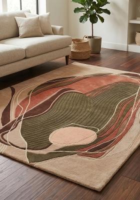 Saffron Rugs Hand Tufted Terracotta Orange Swirls Contemporary Rectangular Wool Area Rug