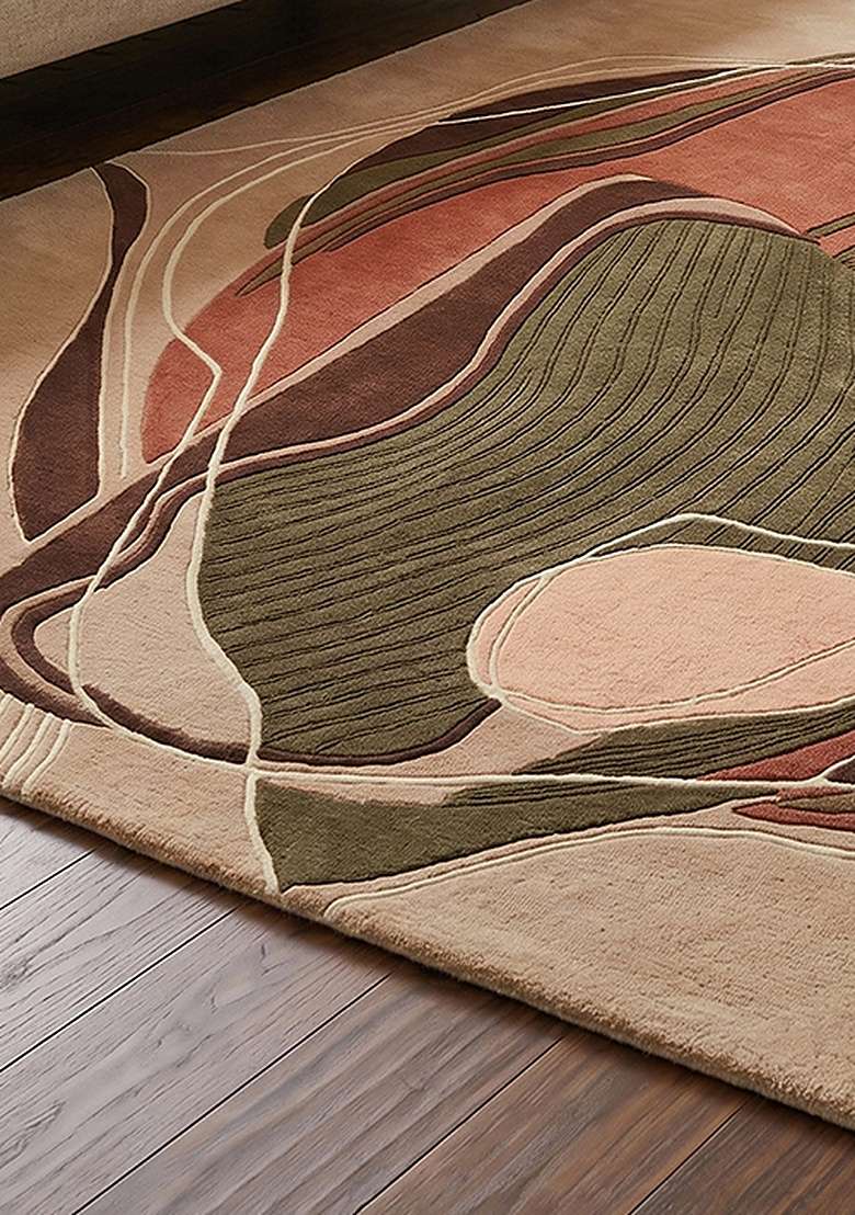 Saffron Rugs Hand-Tufted 100% Wool Area Rug | Terracotta Orange Rectangular Rug | Cotton Backing | Contemporary Swirls Home Decor Carpet for Living Room Bedroom - Indya