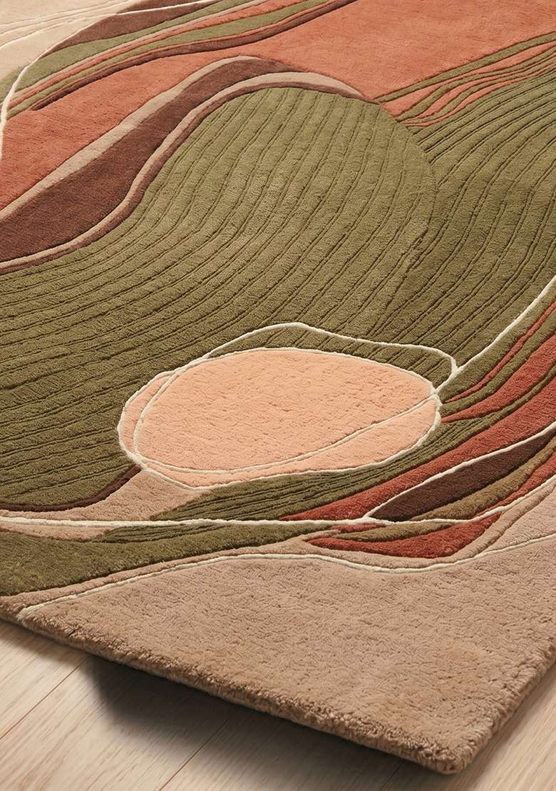 Saffron Rugs Hand-Tufted 100% Wool Area Rug | Terracotta Orange Rectangular Rug | Cotton Backing | Contemporary Swirls Home Decor Carpet for Living Room Bedroom - Indya