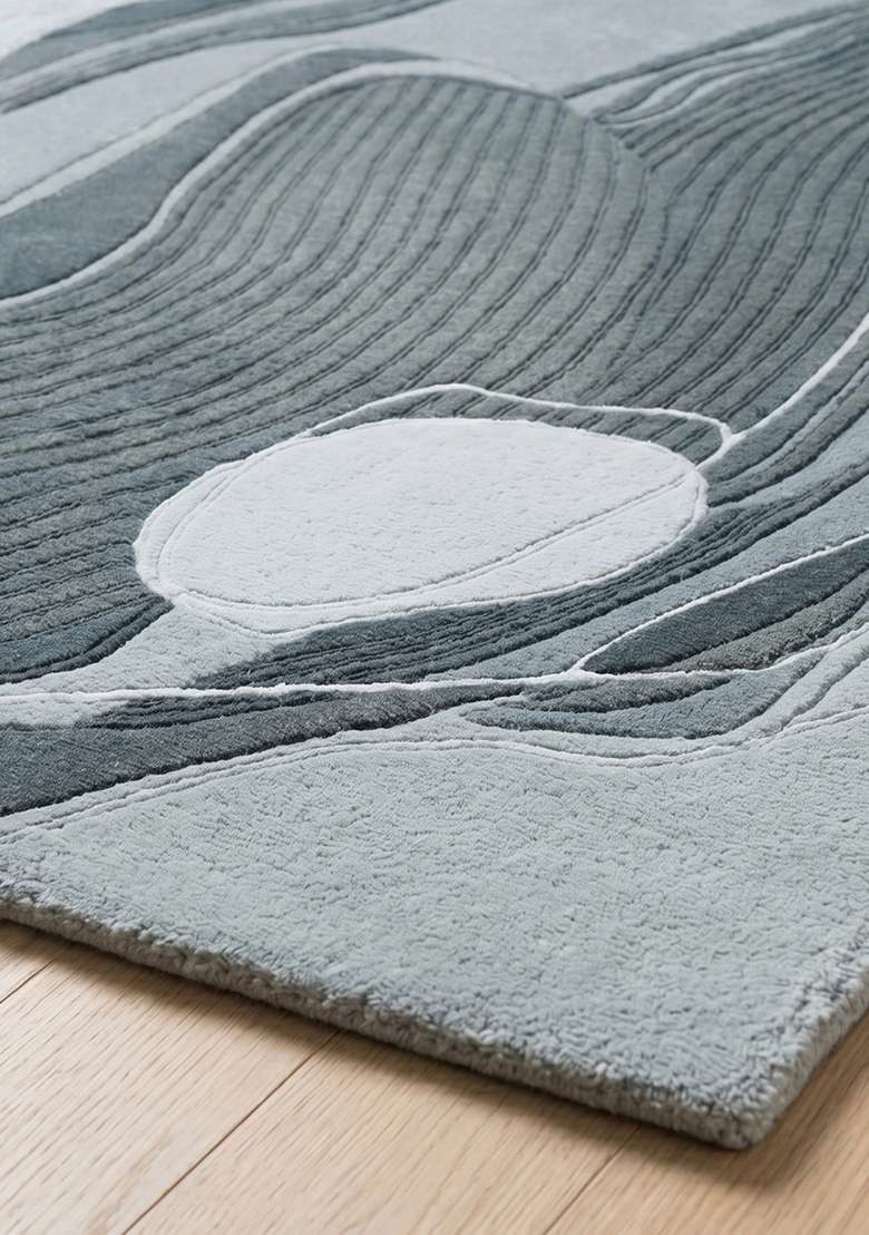 Saffron Rugs Hand-Tufted 100% Wool Area Rug | Slate Gray Rectangular Rug | Cotton Backing | Contemporary Swirls Home Decor Carpet for Living Room Bedroom - Indya